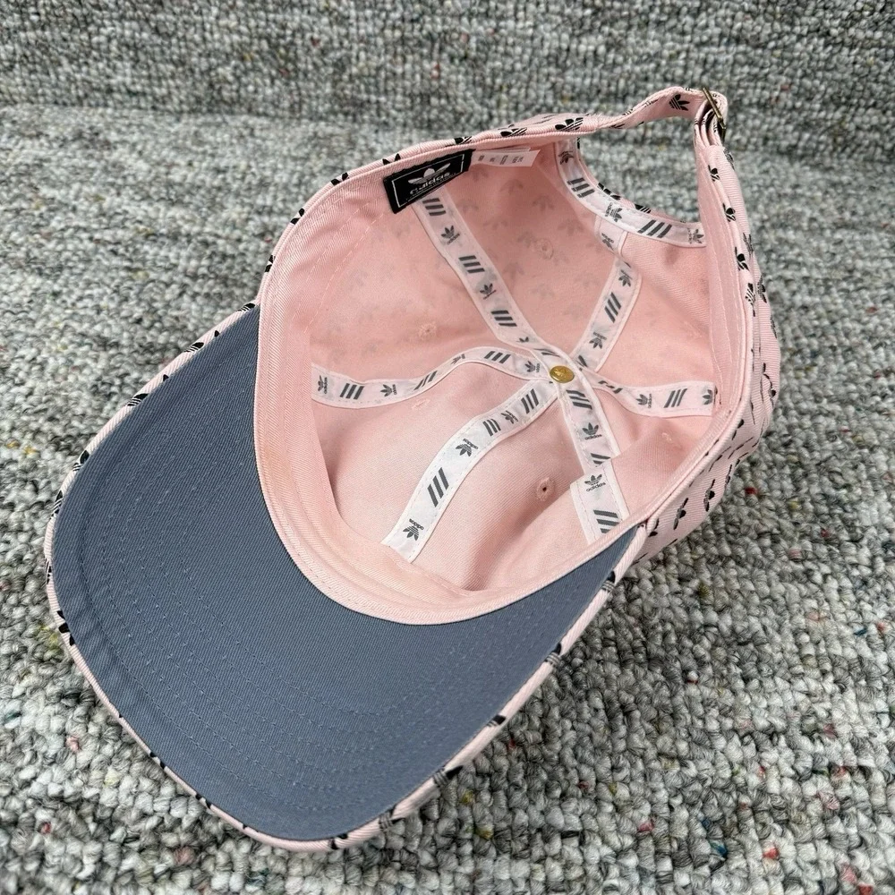 Adidas Hat Cap Strap Back Mens One Size Trefoil All Over Print Logo Sports Pink